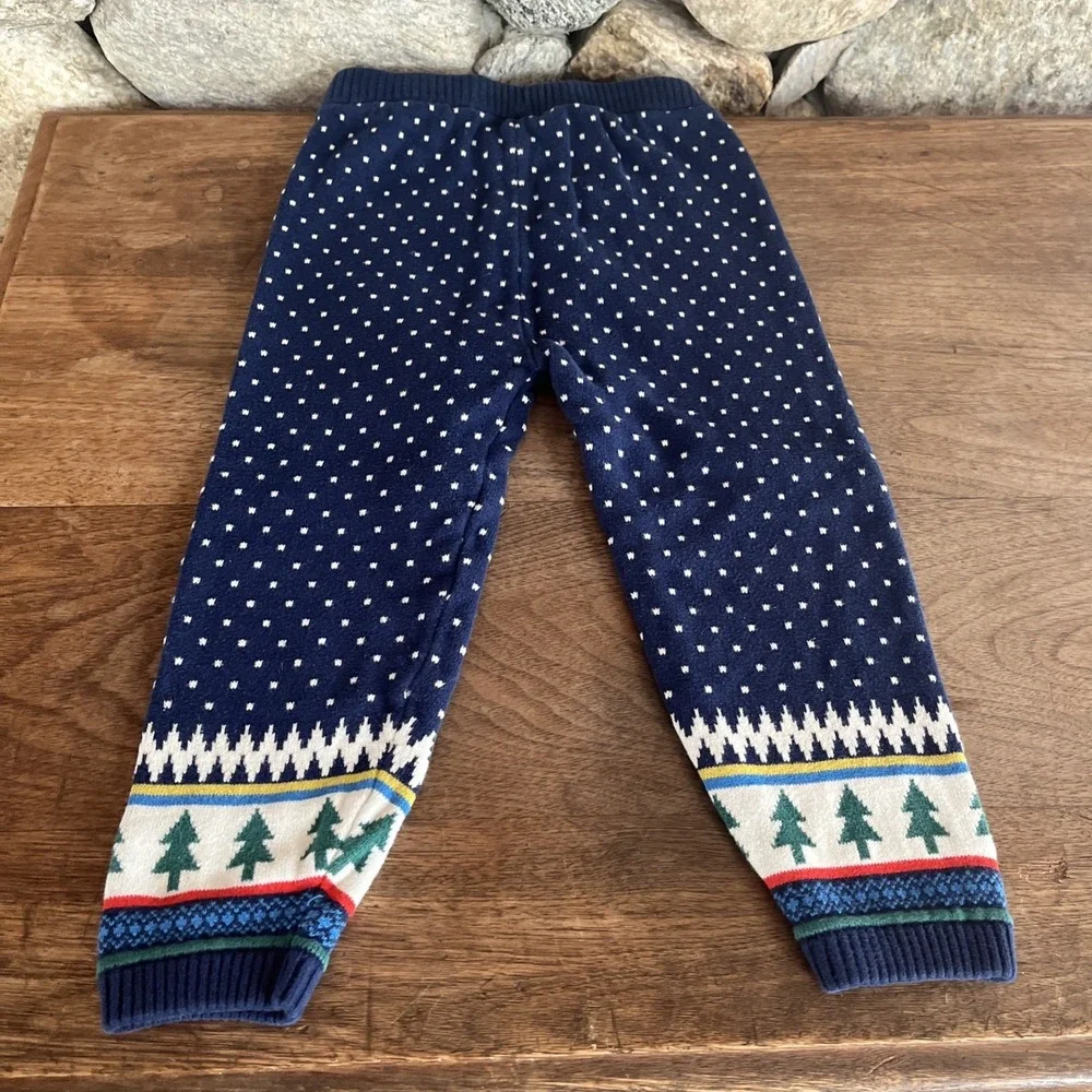 Hanna Andersson Toddler Size 3T Blue Green Christmas Santa Knit Unisex Pants